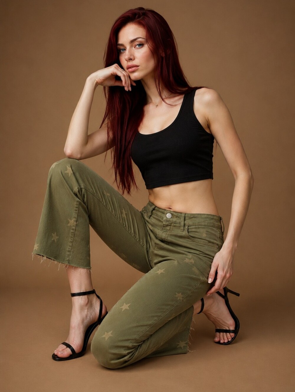 Warp + Weft PSP Palm Springs Star Print Crop Bootcut Jeans Sage 29 NWT